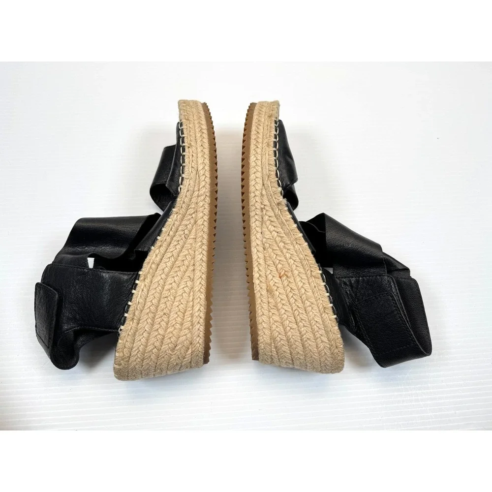 Eileen Fisher Willow Tumbled Leather Wedge Espadrille Women 8 EUC $198‎ Open toe